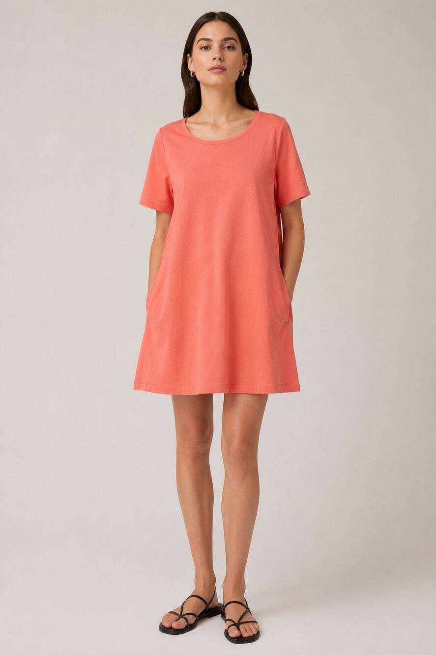 COS Short Sleeve A-Line Shift Dress Coral Pink – Size Medium